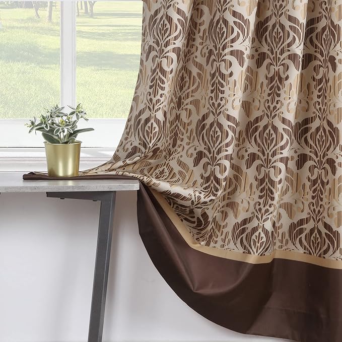 Sterling Farmhouse Brown Waterproof Polyester Fabric Chocolate Vintage Printed Tan Shower Curtain,Bronze Damask Striped Bathroom Curtains,72" W x 72" L