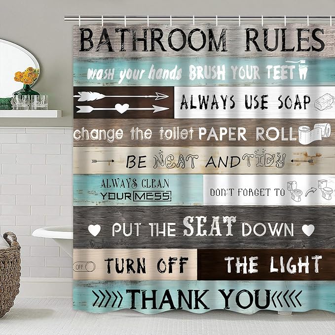 AZHM Inspirational Quotes Shower Curtain Set for Bathroom 4 Pcs Brown Teal Patchwork Design Bathroom Accessory Decor Sets with Shower Curtain and Rugs