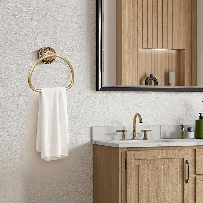 Brass Towel Holder Ring, Antique Brass Bathroom Hand Towel Ring, Vintage Wall Mounted Towel Rack Hanger Home Half Round Bathroom Hardware Accessory