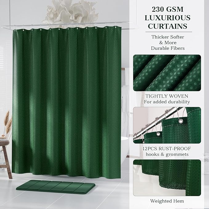 Dark Green Bathroom Accessories Set - Bathroom Sets, 25PC Bath Accessory Set, Bathroom Sets with Push Top Trash Can, Shower Curtain and Rugs, Toilet Brush, Trash Can & Soap Dispenser