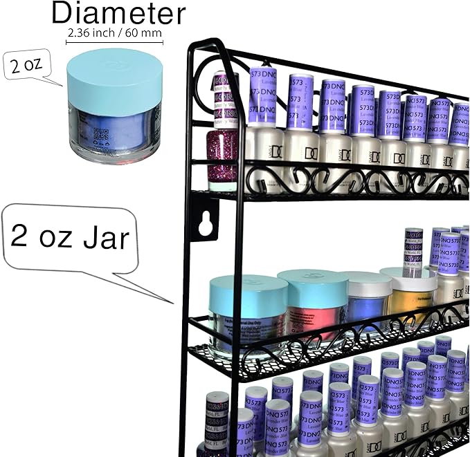 AMT 6 TIER Metal Nail Polish Racks for The Wall, Up to 192 Bottles, Clear Nail Polish Display | Essential Oils Organizer | Holds up to 192 Bottles. (Black - 2 Pack)