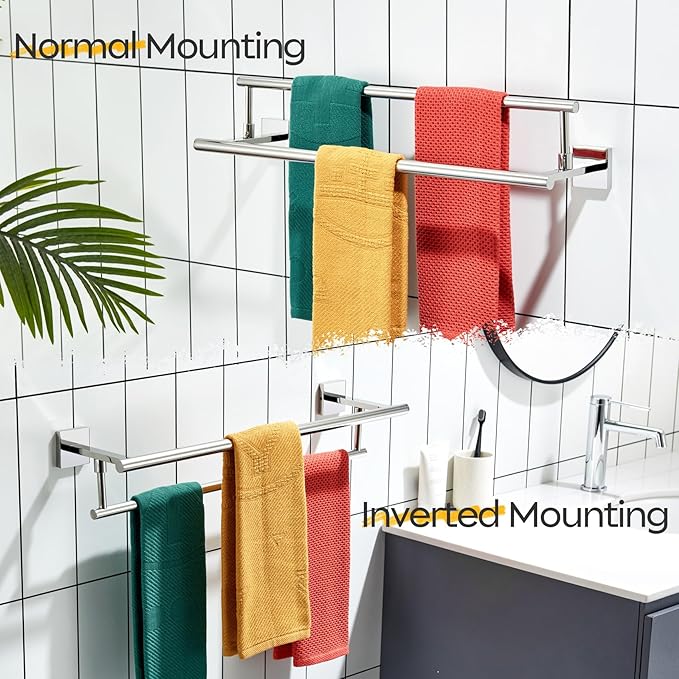 KOKOSIRI Towel Holder 24-Inch Bathroom Double Bath Towel Bars Kitchen Rack Wall Mounted Polished Chrome Stainless Steel B5009CH-L24