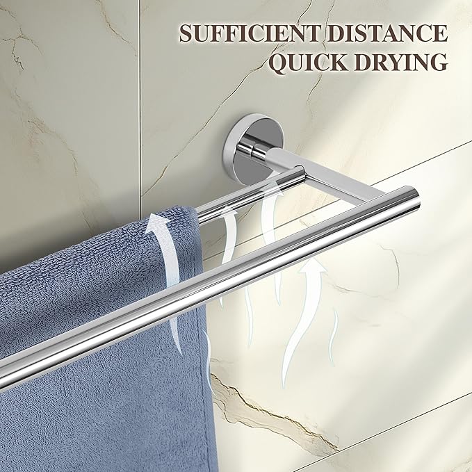 SEIDO Double Towel Bar for Bathroom Wall 18”L, 304 Stainless Steel Bathroom Towel Bar, 2-Bar Design Bathroom Towel Rack, Polished Chrome, 18 inch