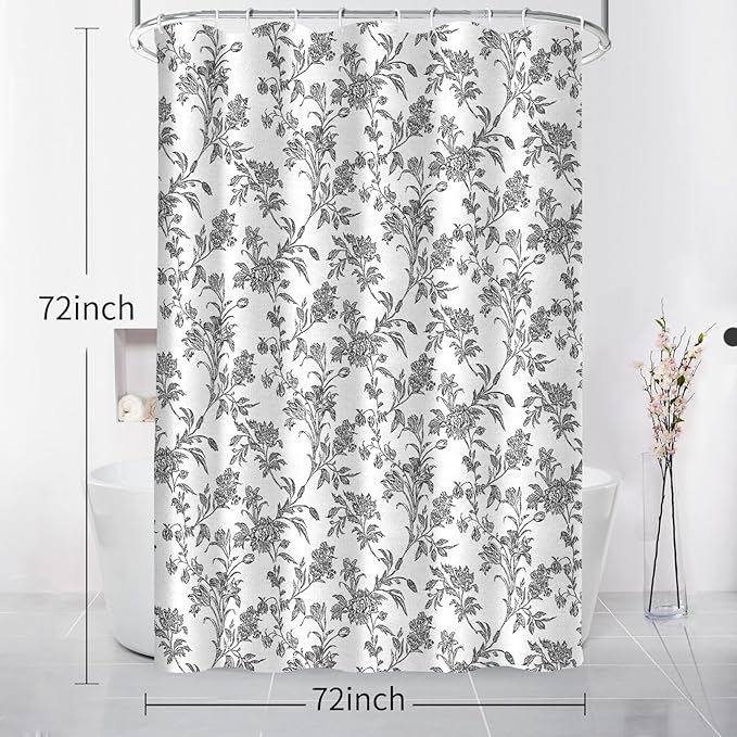 Seorsok Black Shower Curtain,Sage Cotton Floral Cottagecore,Elegant Floral Fabric Shower Curtain Machine Washable Waterproof Bathroom Decor 72'Wx72'L inches