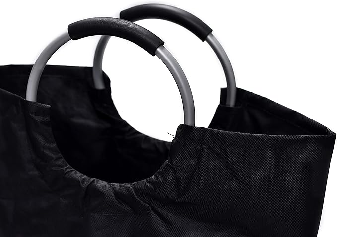 Handy Laundry Large Collapsible Laundry Basket Hamper – 60L Waterproof Oxford Fabric, Durable Foldable Clothes Hamper with Soft Grip Aluminum Handles for Dorm, Bedroom, Home, Black