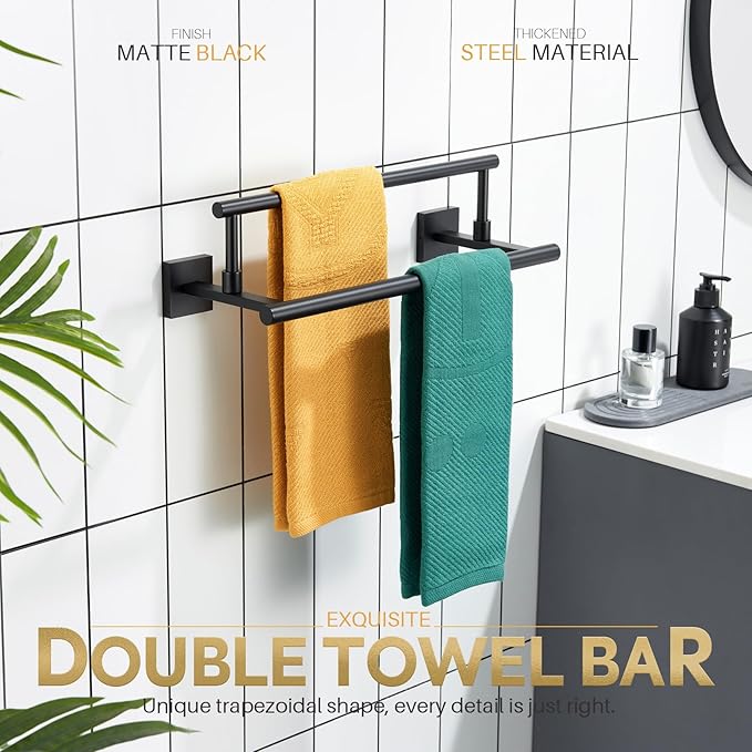 KOKOSIRI Bathroom Towel Bars 16 Inch Towel Rails Matte Black 40CM Hand Towel Holder for Kitchen Garage Wall Stainless Steel B5009BK-L16