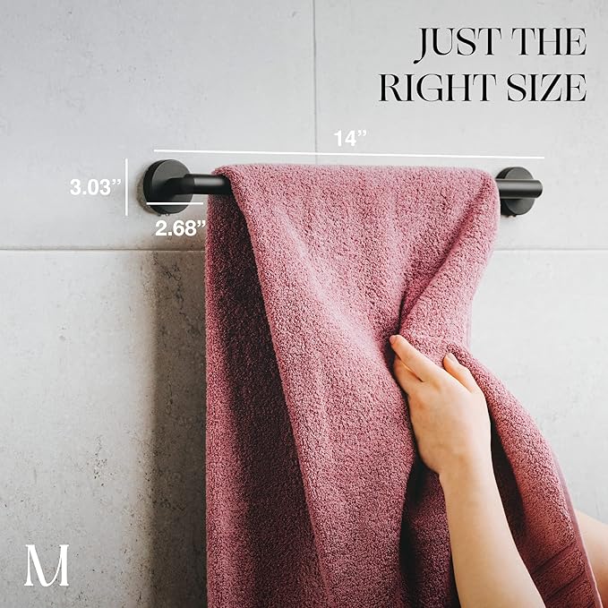 Marmolux Acc 14 Inches Hand Towel Holder Matte Black - Bathroom Hardware Black Towel Bar - Towel Rack Towel Hanger - Stainless Steel Wall Mount Bathroom Accessories