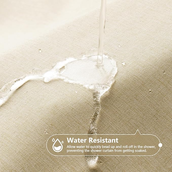 Natural Linen Look Farmhouse Shower Curtain Beige, Heavy Duty Faux Linen Fabric Shower Curtain Water Resistant, 72 x 72 inch Hotel Quality Washable Cream Shower Curtains for Bathroom