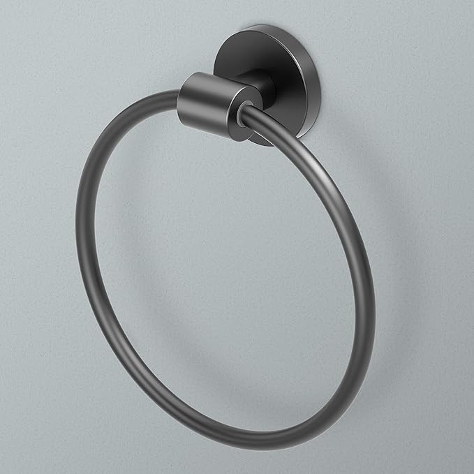 Gatco 4662MX Reveal Hand and Face Towel Ring, Matte Black for Bathroom | Wall Mount 6.63" Dia. Towel Holder Ring