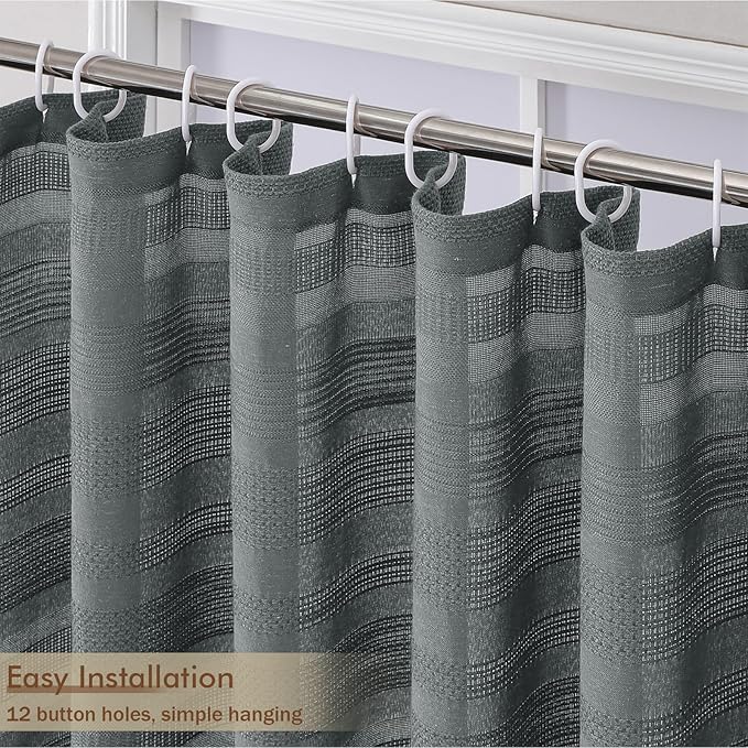OVZME Extra Long Boho Shower Curtain 84 Inch Long, Modern Farmhouse Heavy Duty Linen Textured Soft Fabric, Rustic Country Cloth Shower Curtain with Tassel for Bathroom Hotel, 72Wx84L, Light Grey