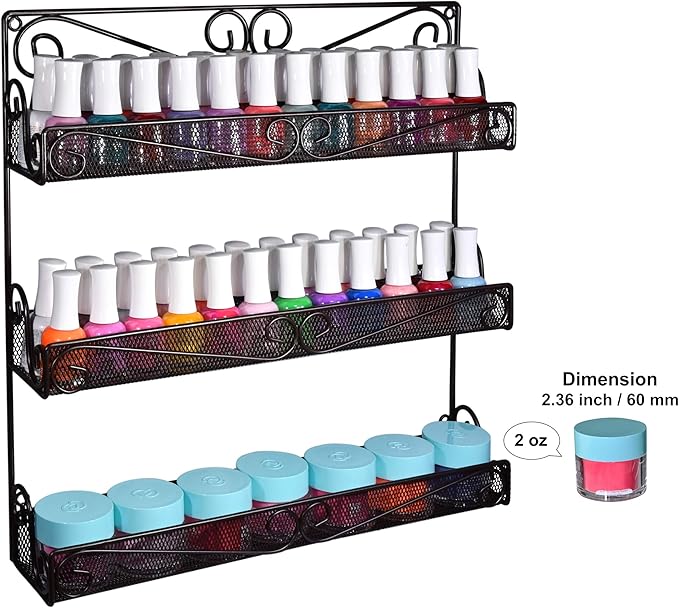 AMT 3 Tier Nail Rack, Pack Metal Wall Mount Organizer, Essential Oils Organizer, Pantry Cabinet Door Shelf Storage.Hanging Display for Spice Jars, Sauces, Cosmetic Beauty Bottles
