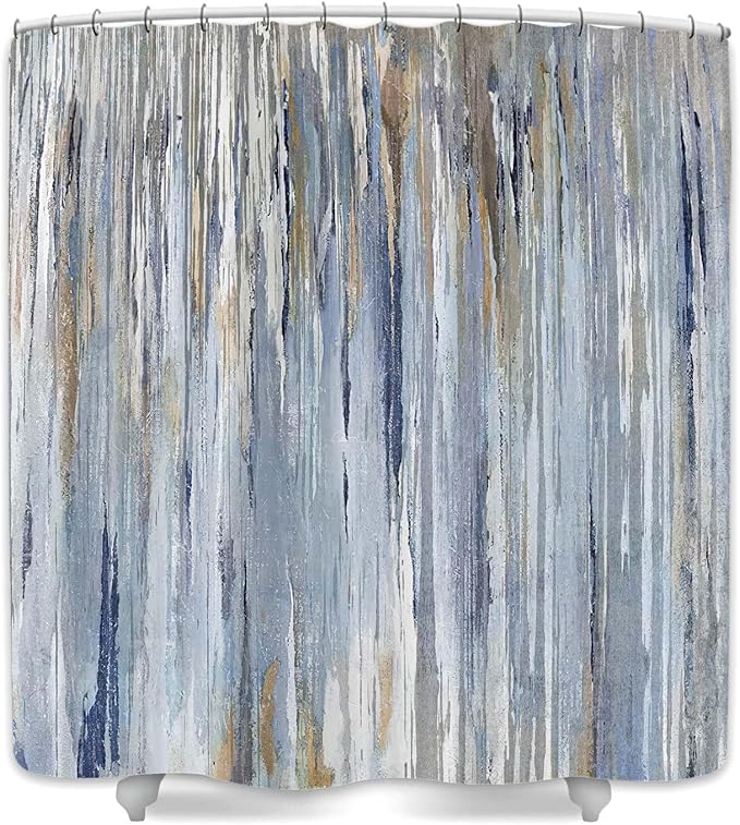 JAWO Abstract Shower Curtain,Modern Aesthetic Abstract Stripe Shower Curtain Set for Bathtub Bathroom, Gray Blue Brown Contemporary Abstract Painting Polyester Shower Curtains,Blue, 69X75