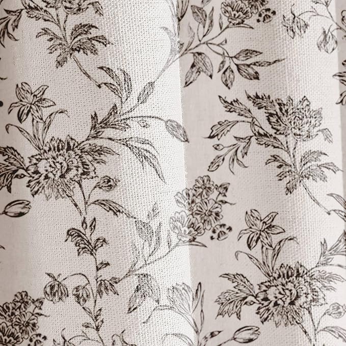Black Shower Curtain Floral Cotton Linen Cottagecore Shower Curtain for Bathroom 72" W x 90" L