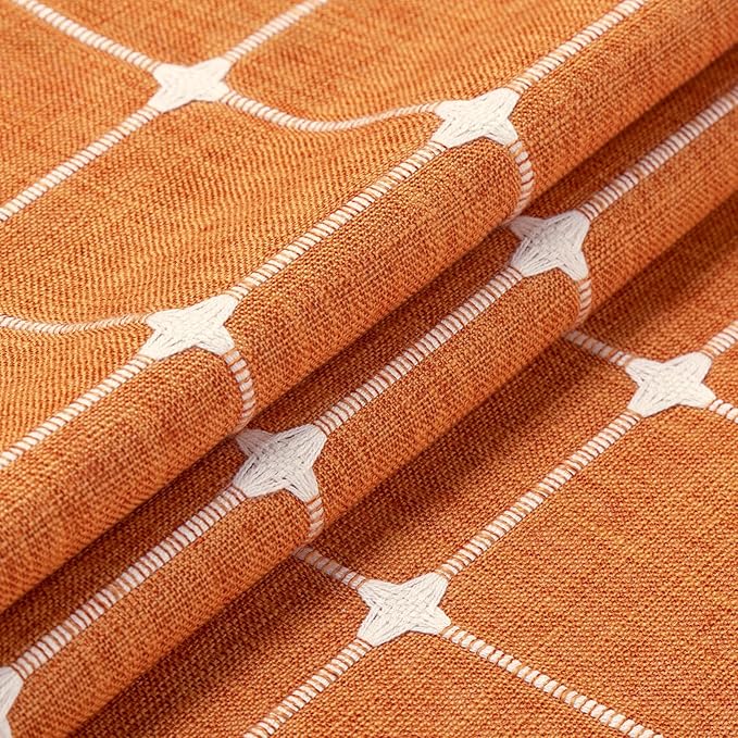 MitoVilla Orang Farmhouse Shower Curtain Set 72 x 78, Boho 78 inch Long Polyester Linen Tassel Fabric Shower Curtain Set for Chic Cottagecore French Rustic Bathroom Decor
