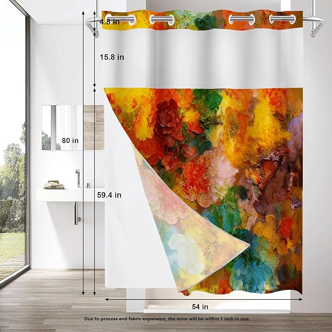 Shrahala Colorful Abstract Paint No Hooks Shower Curtain with Snap in Liner Set, Multicolor Modern Artist Bathroom Décor Polyester Fiber Waterproof for Stall Bathtubs 54 X 80 in