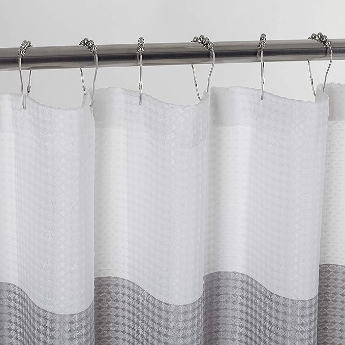 Dainty Home Waffle Weave Waterproof Shower Curtains, Grey 70" x 72", Bath Curtains, Shower Curtain Waterproof Fabric with 12 Roller Ball Hooks