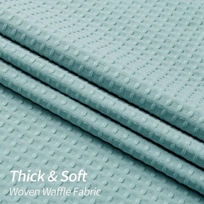 MitoVilla Teal Blue Waffle Small Stall Shower Curtain 36 x 72, Turquoise Half Size Fabric Narrow Shower Curtains for Bathroom Decor, 36 inch Weighted Shower Curtain Set with Plastic Hooks