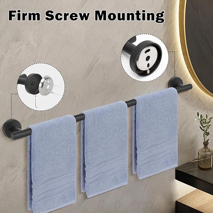 Livabber Bath Towel Bar, 304 Stainless Steel Towel Rack, Heavy Duty Towel Holder Wall Mounted for Bathroom/Kitchen, Usable Hanging Length-30 Inch, Total Length-33 Inch (Black)