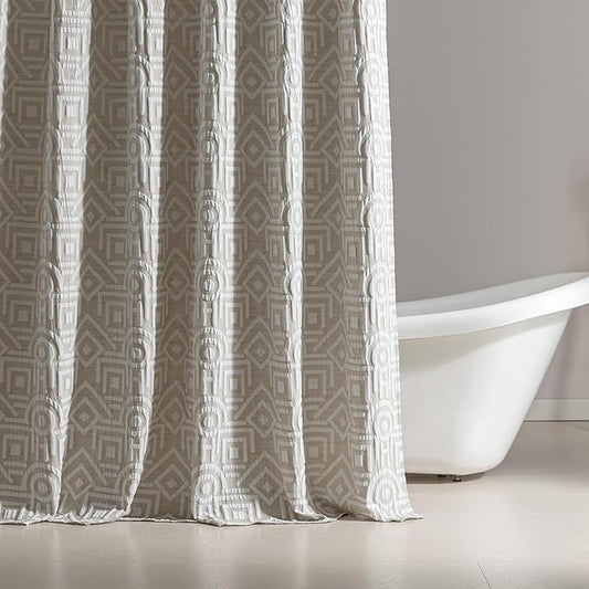 SLEEP ZONE Geometric Jacquard Shower Curtain, Textured Fabric Shower Curtains Lattice Curtain for Modern Home Decorations Bathroom, 72" × 80" Beige Lattice