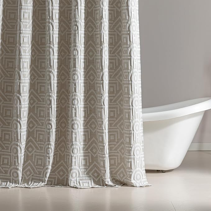 SLEEP ZONE Geometric Jacquard Shower Curtain, Textured Fabric Shower Curtains Lattice Curtain for Modern Home Decorations Bathroom, 72" × 78" Beige Lattice