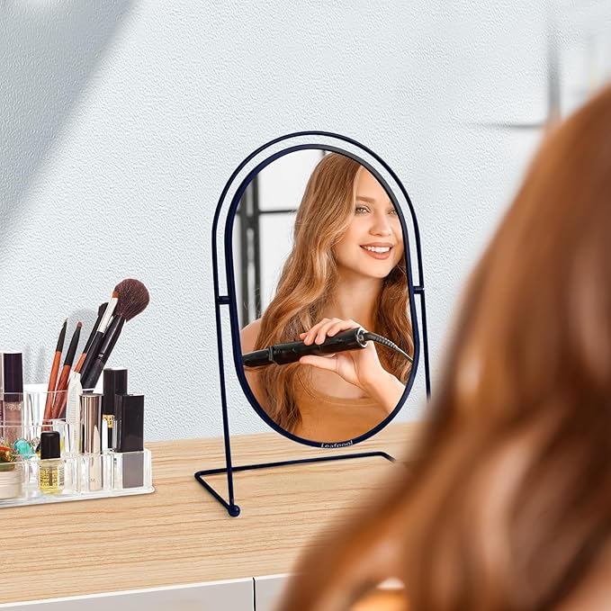Tabletop Vanity Make up Mirror, Desktop Blue Standing Oval Personal Makeup Mirror Gift for Bathroom,Bedroom,Girls