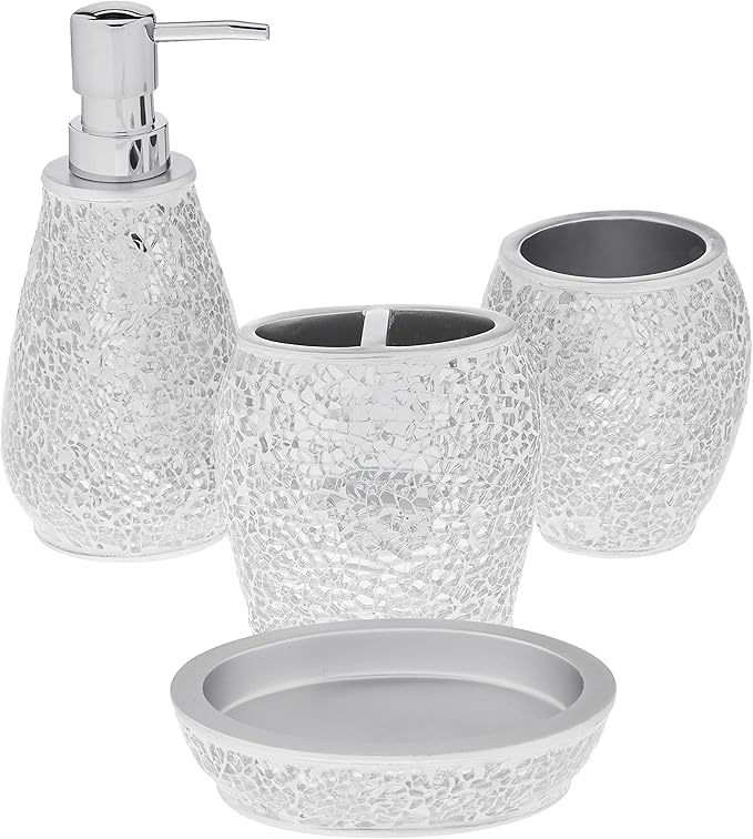 Sweet Home Collection Bathroom Accessories Unique Collections Modern Classic Contemporary Decorative Beautiful Designs Bath Shower Tub Décor, 4 Piece Set, Glamour(Pack of 1)