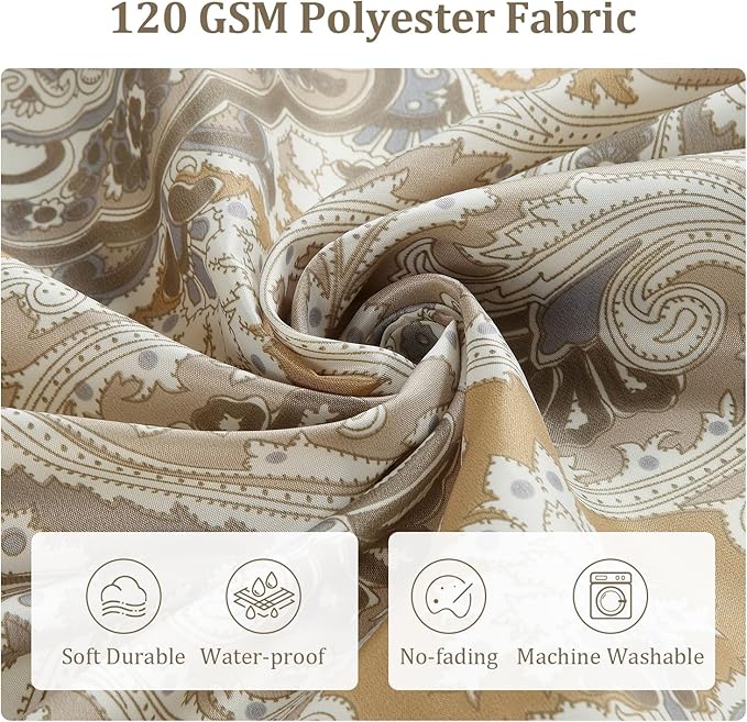 Waterproof Shower Curtain, Beige Grey Boho Paisley Damask Pattern Fabric Bath Curtain for Bathroom，54" W x 72" H