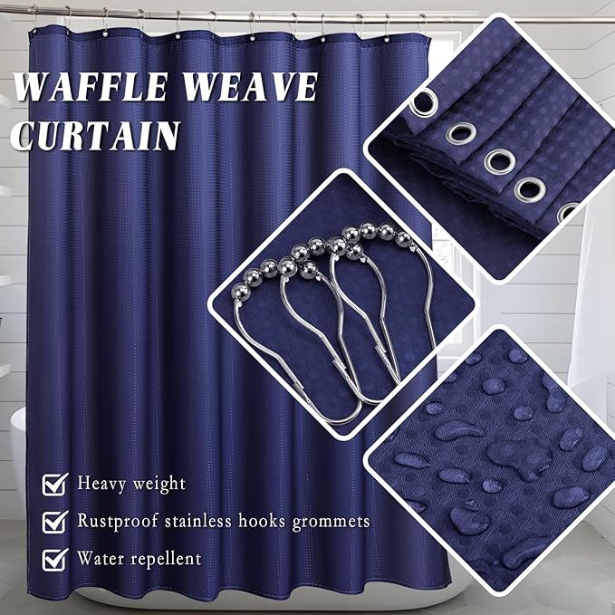 XLHOMO 26PC Bathroom Accessories Set - Gorgeous Blue Bathroom Set, Bathroom Accessory Set, Navy Blue Shower Curtain Set with Bathtub Mats for Shower Tub