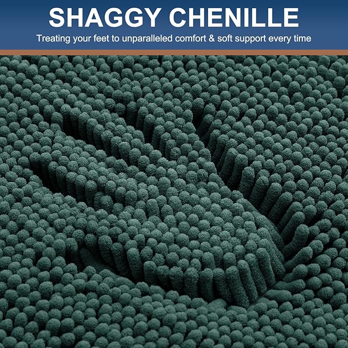 Smiry Luxury Chenille Bathroom Rugs 47x24, Extra Soft and Absorbent Shaggy Bath Mat, Machine Washable, Non-Slip Plush Carpet Runner for Tub, Shower, and Floor, Home Decor Accessories, Green