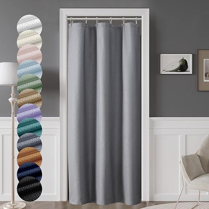 OVZME Berry Stall Fabric Shower Curtain 36 x 72 Inch - Soft & Waffle Small Grey Shower Curtain for Bathroom with Texture for Narrow Stall Size, Machine Washable Water Resistance, Hotel Style, Grey