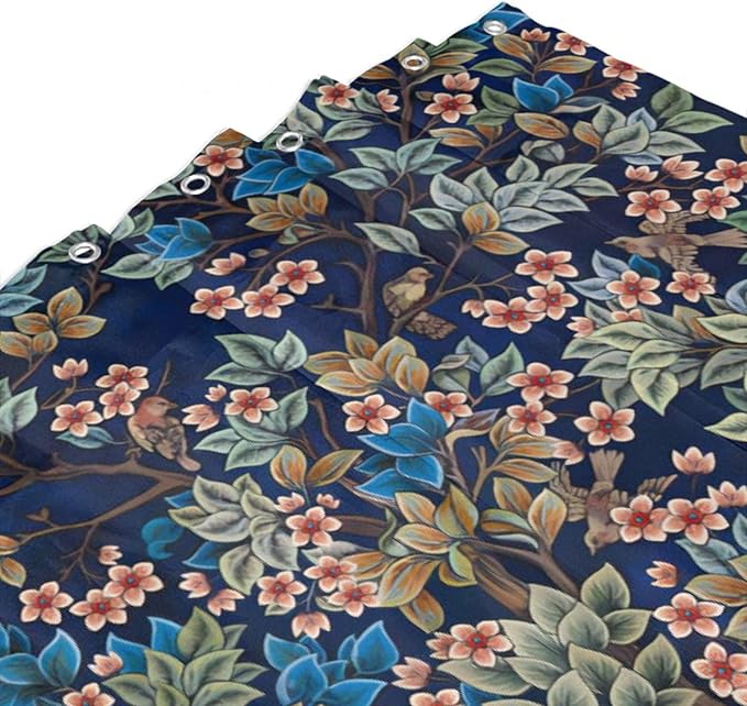 William Morris Floral Shower Curtain,Watercolor Vintage Flower Art Style Shower Curtain Set 72"×78" Inch