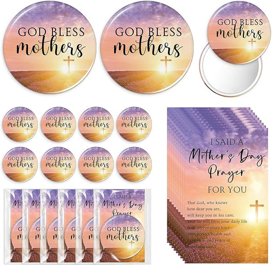 60 Set Mother's Day Inspirational Compact Mirror Religious Bulk Gift for Women Christian Mini Makeup Pocket Mirror Administrative Professional Gift with Card for Volunteer Employee Teacher (Lavender)
