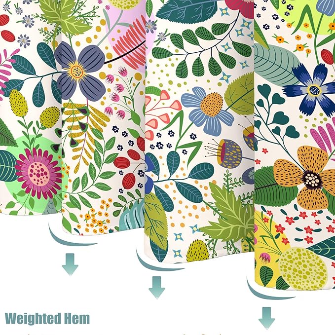 Aipon Colorful Floral Shower Curtain Boho Flower Green Leaf Shower Curtains for Bathroom Spring Wildflower Botanical Plant Bohemian Waterproof Fabric Bath Curtain Decor 72 X 72 Inches