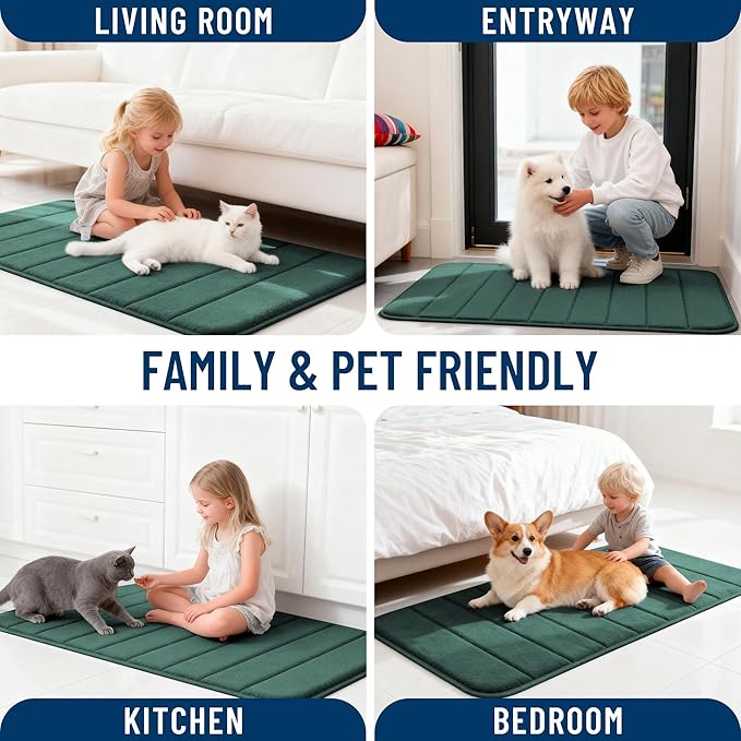 OLANLY Memory Foam Long Bathroom Rugs Runner 47x20, Super Soft Absorbent Bath Mat, Quick Dry, Machine Washable Shower Rugs, Bathmat Carpet, Bathroom Home Decor Accessories, Blackish Green
