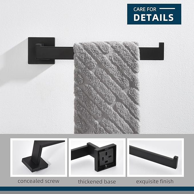 Angle Simple Bathroom Towel Holder, SUS 304 Stainless Steel Hand Towel Hanger Rack for Kitchen Wall, Matte Black, 10.24 Inches