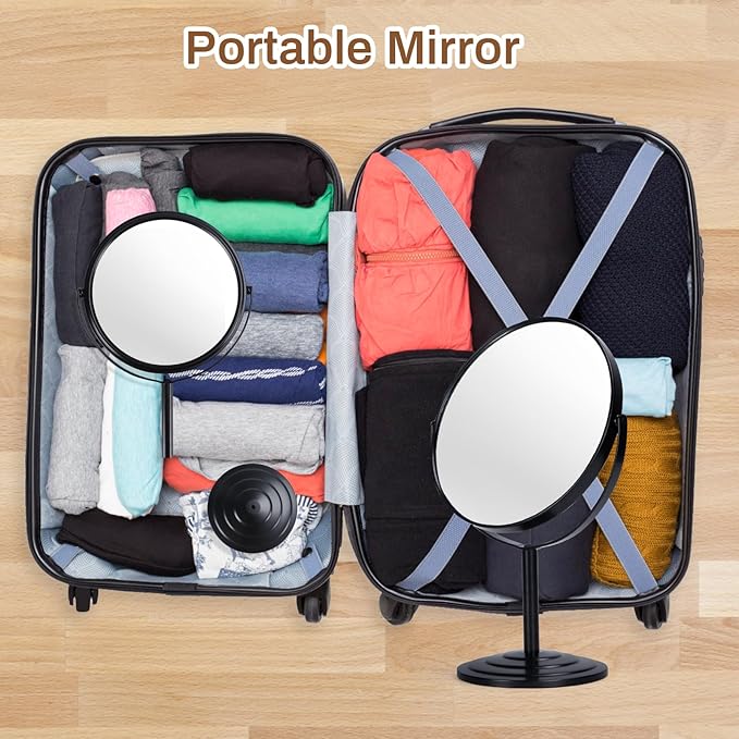 1X 3X Magnifying Makeup Mirror Vanity Mirror for Tabletop Desk, Black Standing Bathroom Cosmetic Mirror, Portable Double Sided Magnification Mirror