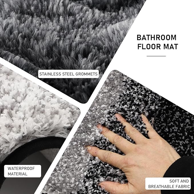 XLHOMO Black Bathroom Accessories Set with Wicker Trash Can Shower Curtain and Rugs,Bathroom Sets Small Waste Basket Bathroom Trash Can for Bedroom Bathroom