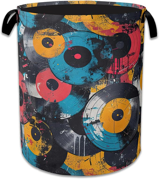 Music Graffiti Laundry Hamper Disc Collapsible Laundry Basket Clothes Toy Storage Bin for Bathroom Bedroom Room Decor 16 X 20.8 Inch