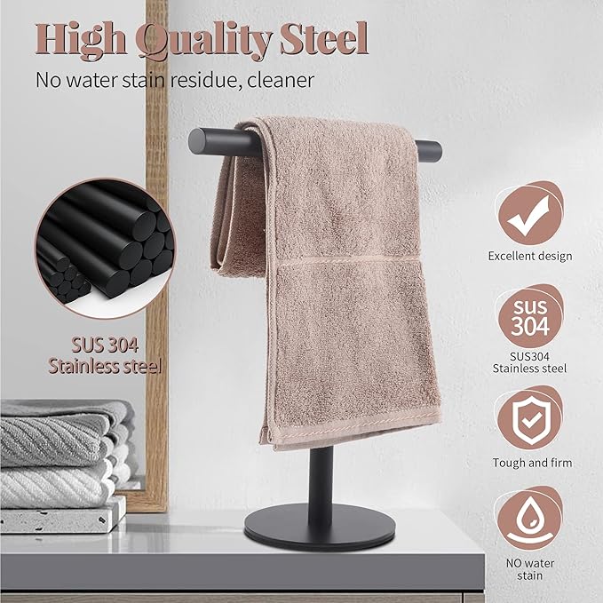 Bathroom Hand Towel Holder Stand???T-Shape Hand Towel Holder Stand SUS304 Stainless Steel Matte Black for Bathroom???Kitchen or Vanity Countertop