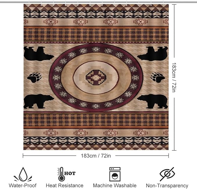 Vintage Deer Bear Farmhouse Shower Curtain Sets with Rugs 4 Piece Accessories Bathroom Curtains Shower Set Include Shower Curtain Non-Slip Rug Toilet Lid Cover Bath Mat One Size