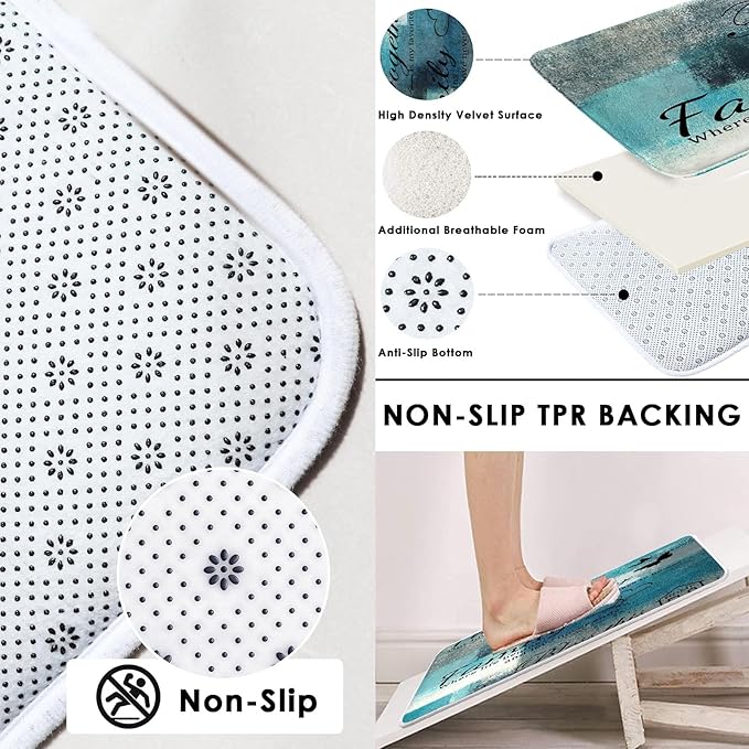 Family Home Motivational Shower Curtain Set with Toilet Lid Cover and Non-Slip Rugs for Bathroom, Turquoise Teal Abstract Painting Art 4 Pcs Shower Curtain, Modern Bathroom Set with 12 Hooks