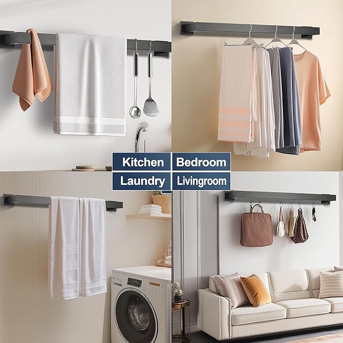 SEIDO 28 Inch Matte Black Towel Bar, Heavy Duty & Rust-Proof 304 Stainless Steel Bath Towel Holder, Modern Square Wall Mounted Towel Rack for Bathroom, Kitchen, RV