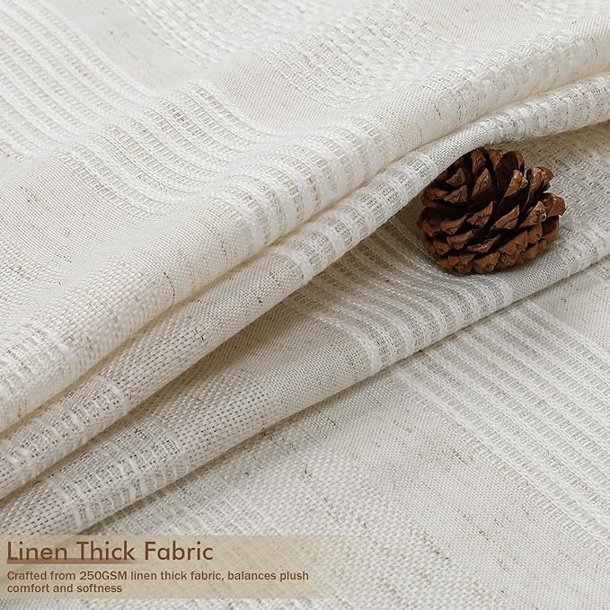 OVZME Linen Shower Curtain 78 Inch Long, Boho Farmhouse Thick Striped Fabric Hotel Shower Curtain with Tassel, Minimalist Textured Weighted Machine Washable Bathroom Decor, 72Wx78L Inches