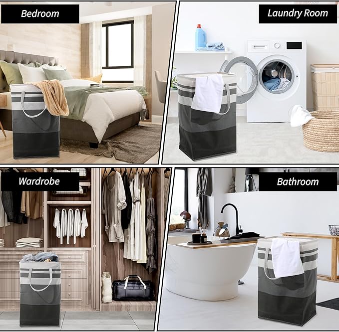 6 Pack Laundry Hamper Freestanding, Large Laundry Basket, 75 L Collapsible Tall Clothes Hamper with Easy Carry Handles for Clothes, Towels in the Family and Dorm, Gradient Grey