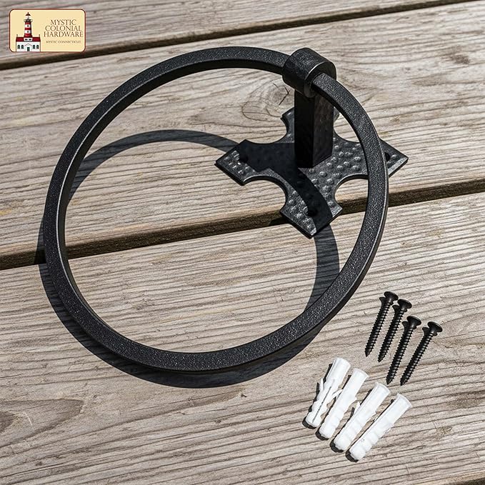 Mystic Colonial Cast Iron Towel Bar Rustic Wall Mounted Metal Rack for Bathroom, Kitchen, or Entryway � Black Heavy-Duty Towel Holder (6.25"", Rustic Iron Wall Mounting)