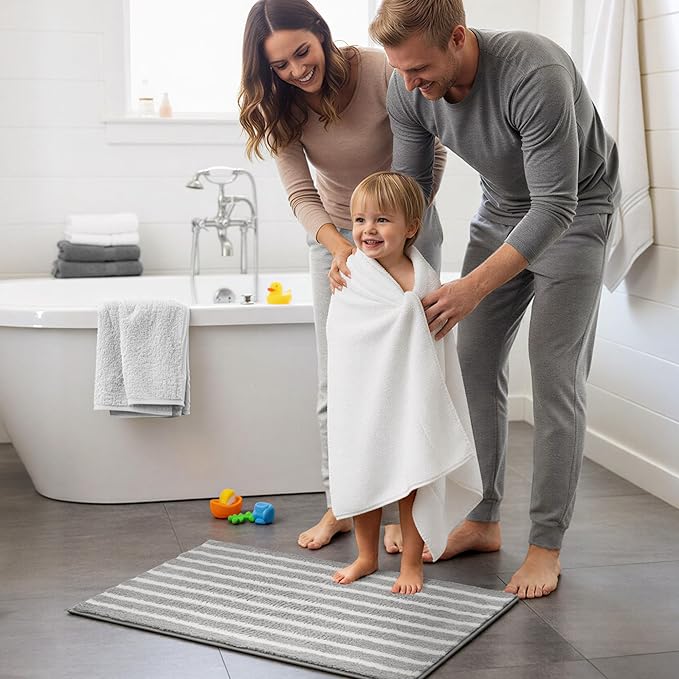 GRANNY SAYS Striped Bathroom Rugs Non Slip, 16" x 24", Bath Rugs for Bathroom Washable, Bath Mats for Floor, Microfiber Bath Mat for Tub, Absorbent Bath Rugs for Shower Room, Grey