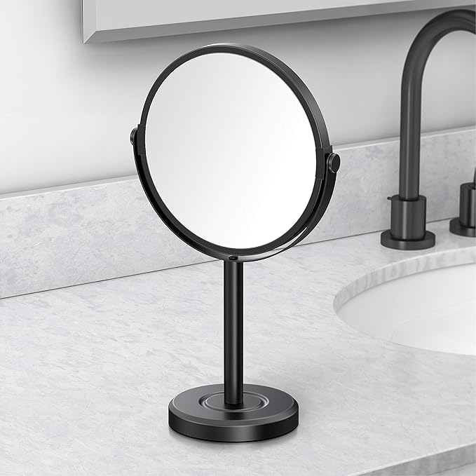 Gatco 1386MX Latitude II Makeup Mirror, Countertop Bathroom Vanity Mirror, 3X Magnification, 360-Degree Swivel, Matte Black