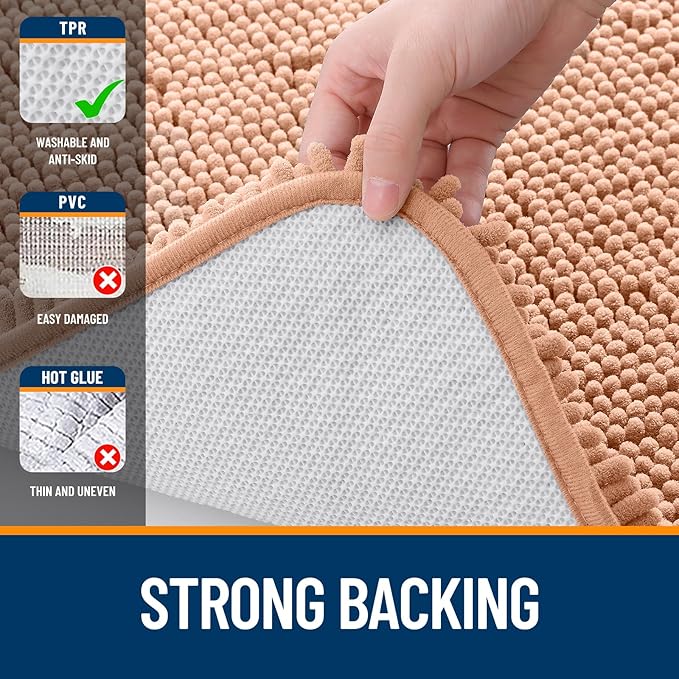 OLANLY Bathroom Rugs 45x27, Extra Soft Absorbent Chenille Bath Rugs, Rubber Backing Quick Dry, Machine Washable Bath Mats for Bathroom Floor, Tub and Shower, Home Decor Accessories, Peach