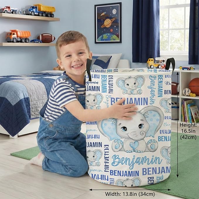 Custom Elephant Laundry Baskets,Cute Personalized Elephant Gifts for Girls,Kids Laundry Hamper,Collapsible Clothes Storage Organizer,One Size