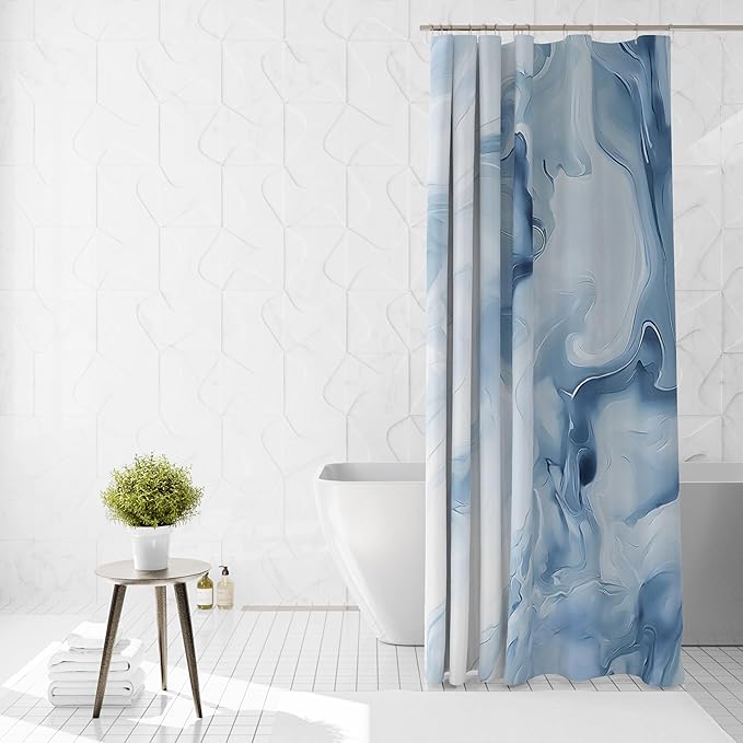 Mocsicka Blue Marble Shower Curtain for Bathroom, Abstract Blue and White Shower Curtain with 12 Hooks Modern Art Decor Waterproof Fabric Bath Curtain for Modern Bath Decor, 72 X 72 Inch
